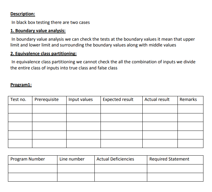 partitioning and boundary value analysis (BVA) methods. PROBLEM STATEMENT: Test given program1