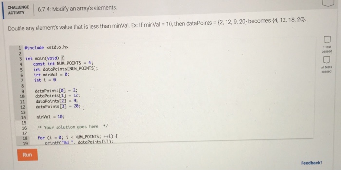  Modify an array's elements. Double any element's value that is less