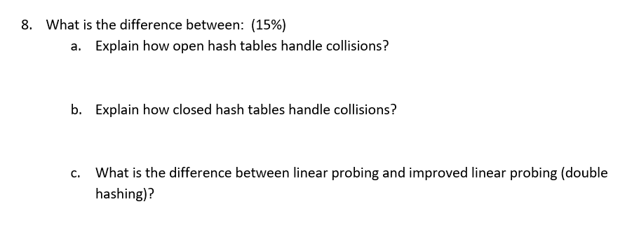  8, What is the difference between: (15%) a. Explain how open