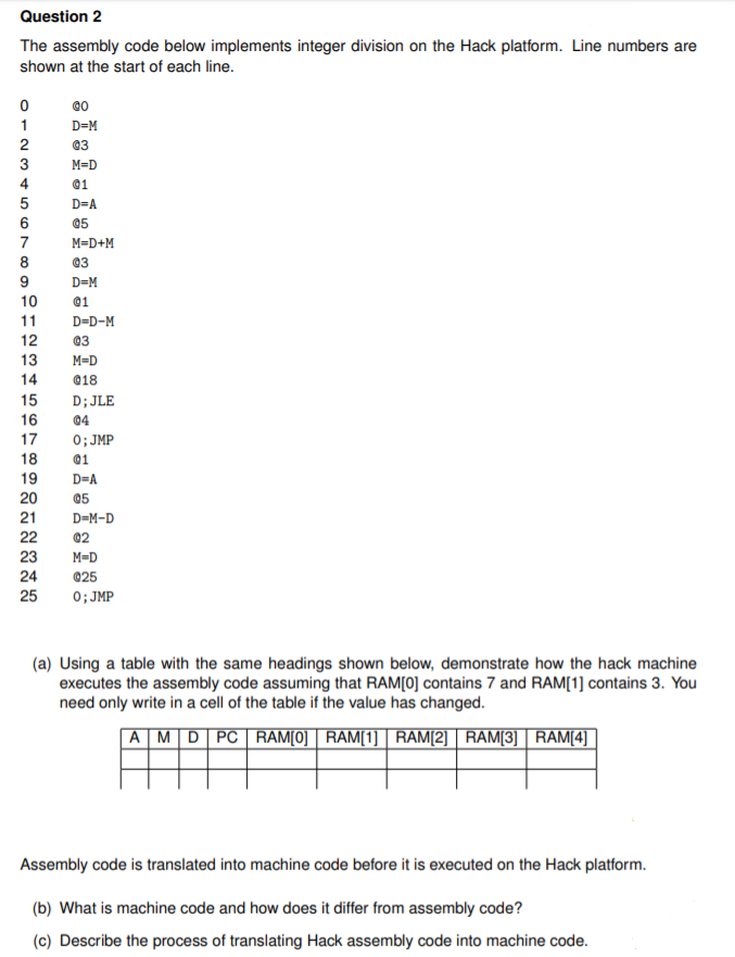 Assembly code question Answer fully for thumbs up Question 2 The assembly