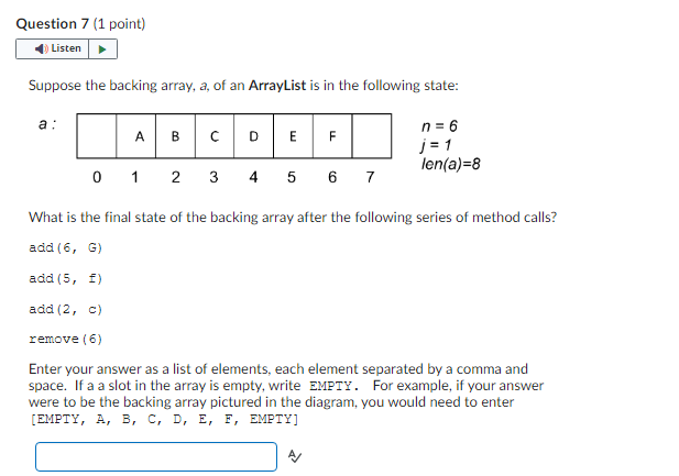 a new backing array with capacity determined by max(1,2n) where n is