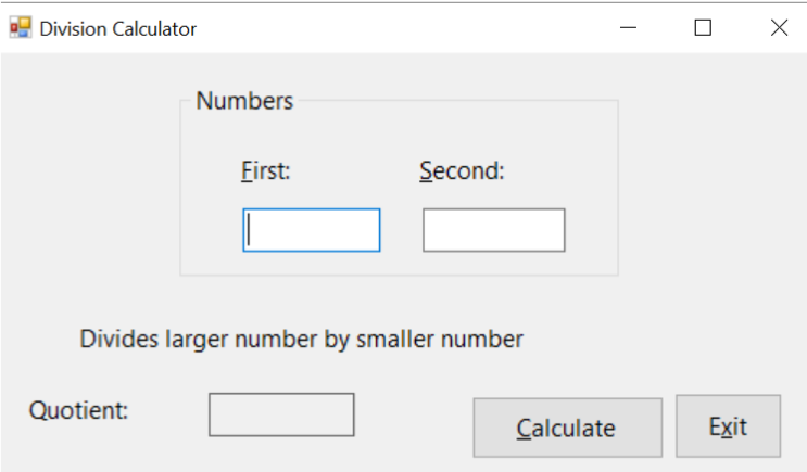  Create an application in Visual Studios 2015 that displays the result