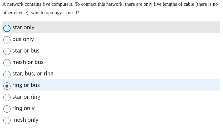  A network contains five computers. To connect this network, there are
