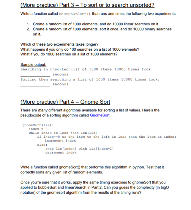  use python program, thanks More practice) Part 3- To sort or