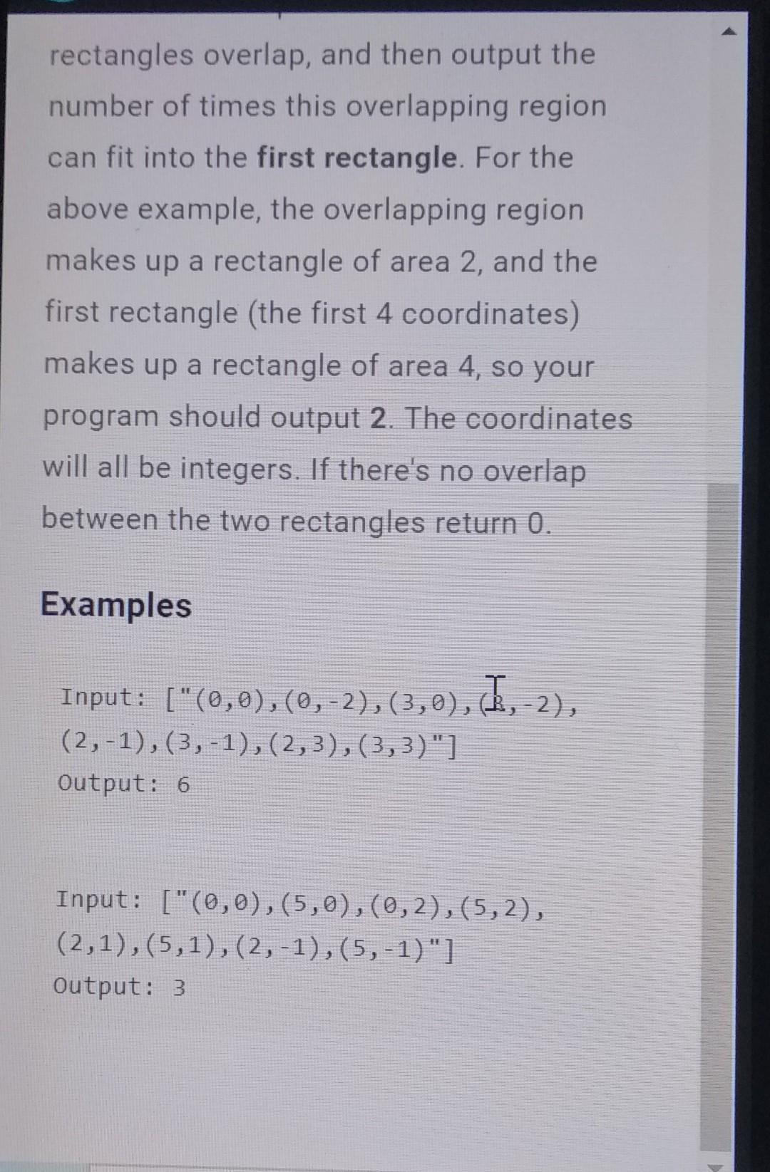 being passed which will represent two rectangles on a Cartesian coordinate plane