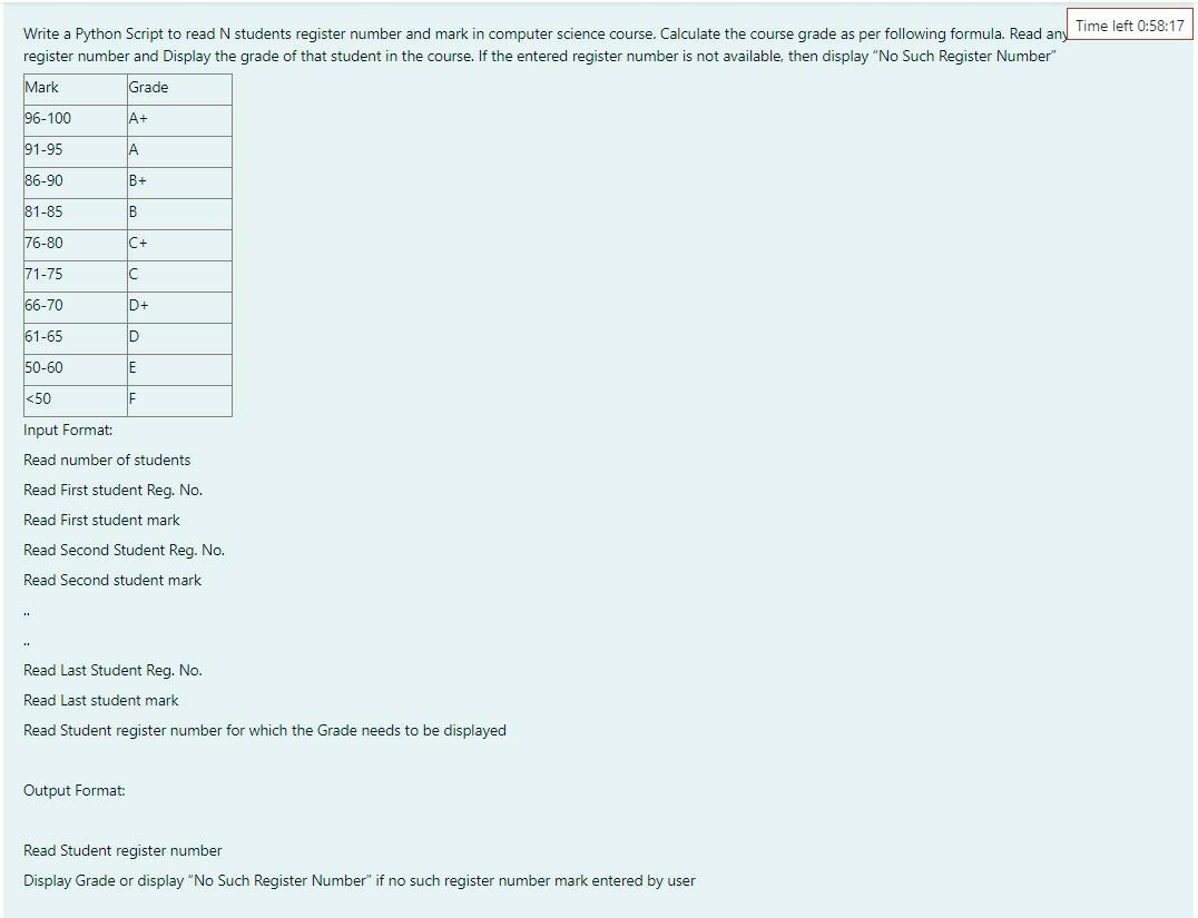 python code Write a Python Script to read N students register