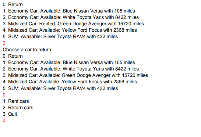 of their vehicles. The company, Acme Car Rentals, rents 3 classes of