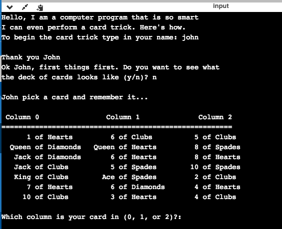 C++ help with card trick program My program is working. However, I