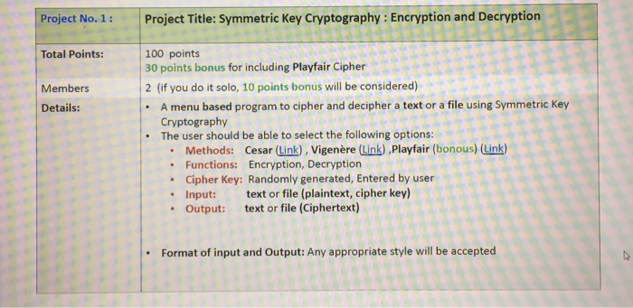  C language Project No. 1: Project Title: Symmetric Key Cryptography:Encryption and