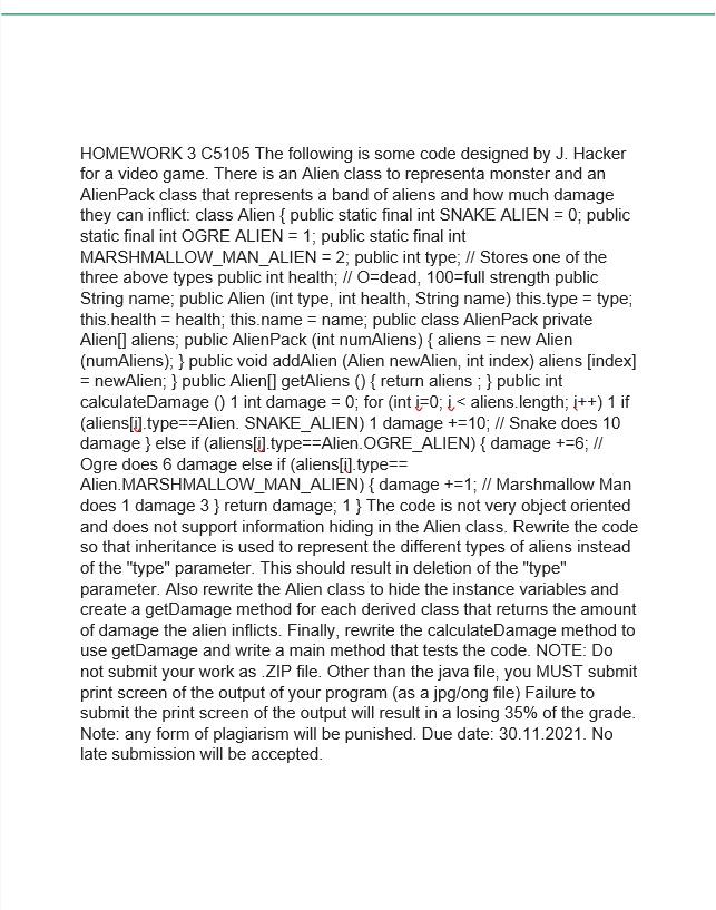 HOMEWORK 3 C5105 The following is some code designed by J.