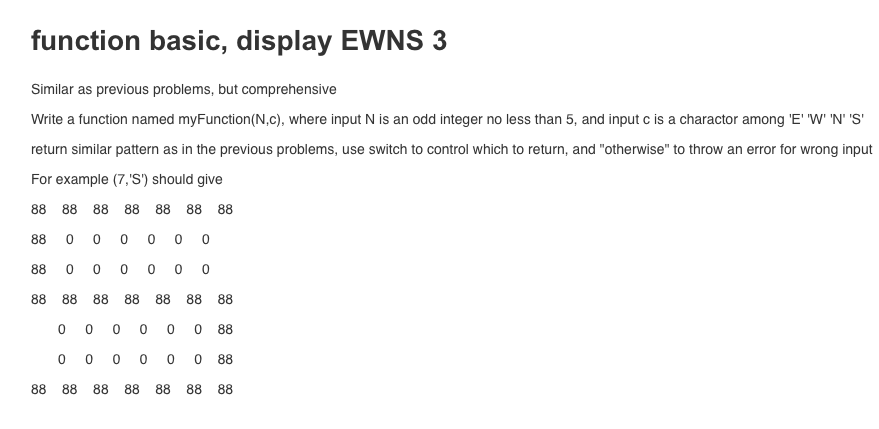  MATLAB function basic, display EWNS 3 Similar as previous problems, but