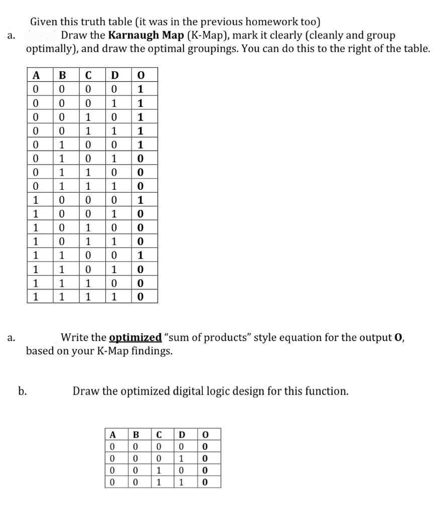  Given this truth table (it was in the previous homework too)