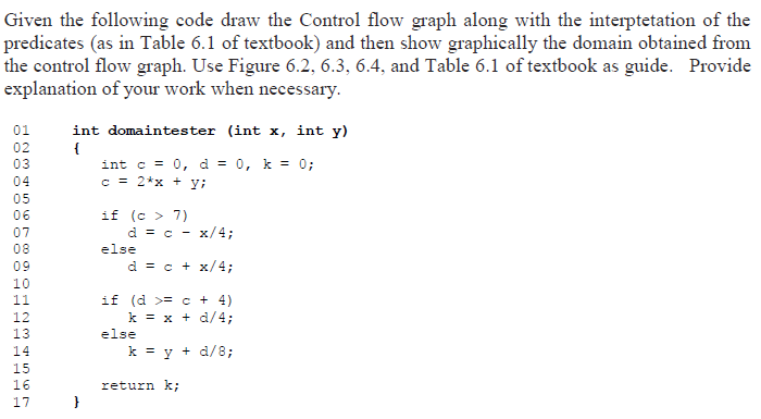 Given the following code draw the Control flow graph along with