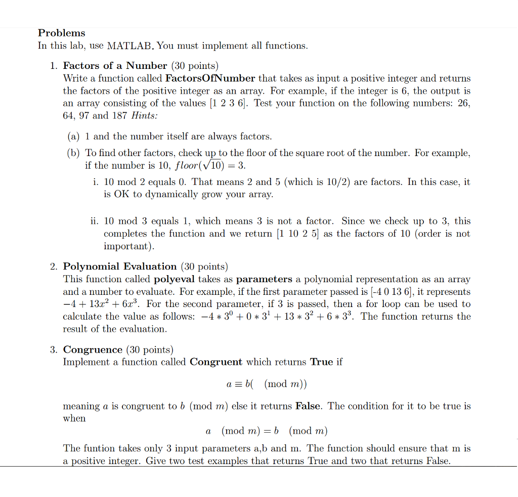Please use MATLAB to solve the following problems. Be sure to include