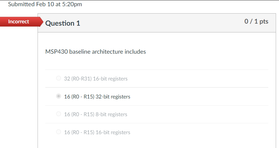 Please explain the answer. Submitted Feb 10 at 5:20pm Incorrect Question 1