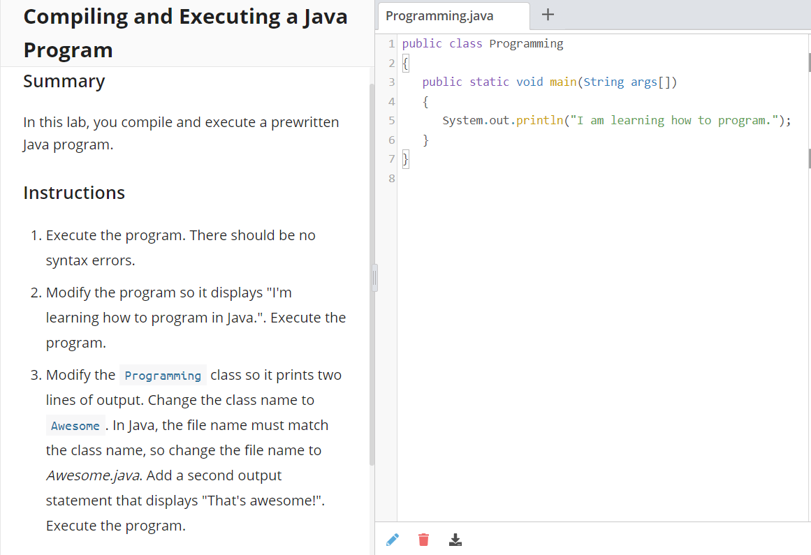 Compiling and Executing a Java Program Summary Programming.java + 1 public