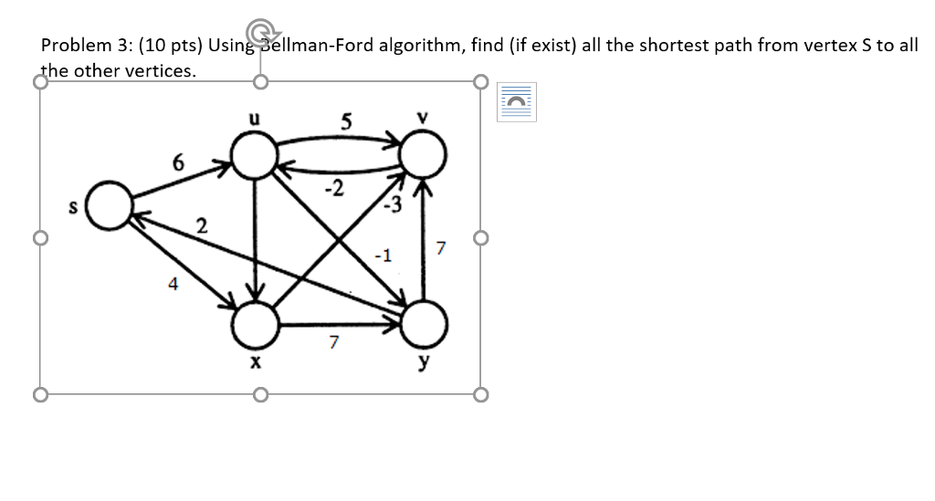 Problem 3: (10 pts) Using Bellman-Ford algorithm, find (if exist) all