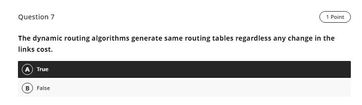  Question 7 1 Point The dynamic routing algorithms generate same routing