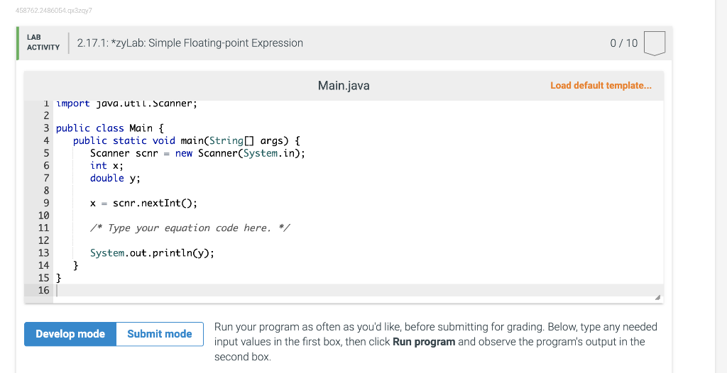 write an assignment statement for the following mathematical equation: y=5x+(2x/3)(x/7) While x