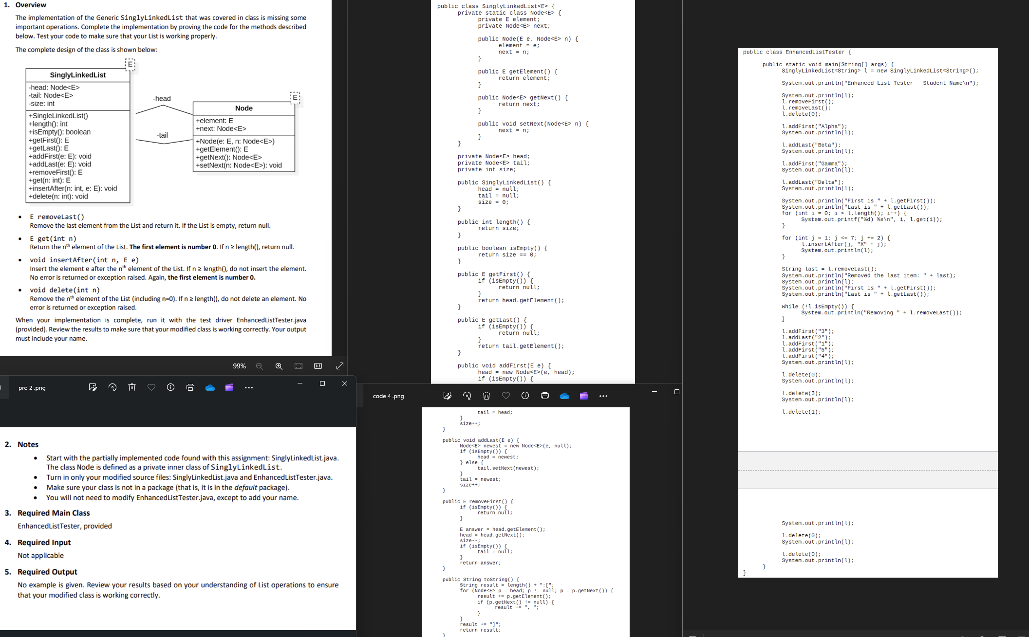  The implementation of the Generic SinglyLinkedList missing some important operations. Complete