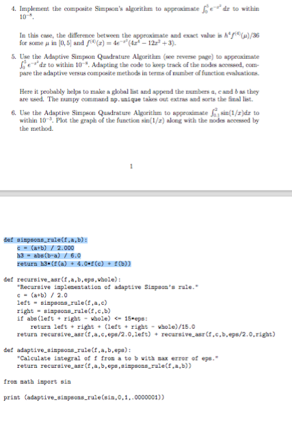 #5. Using PYTHON Implement the composite Simpson's algorithm to approximate integral^5_0 e^-x^2