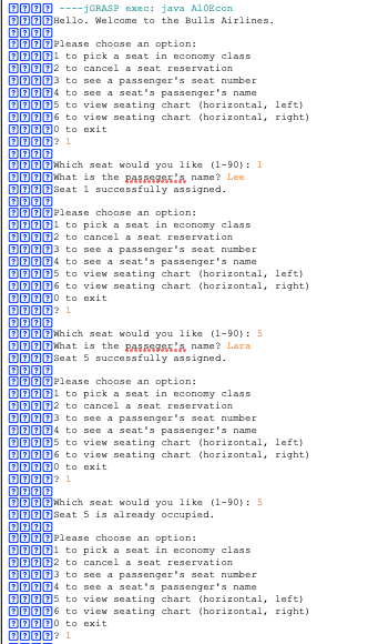 airplane, based on user request, 2 // and displays the layout of