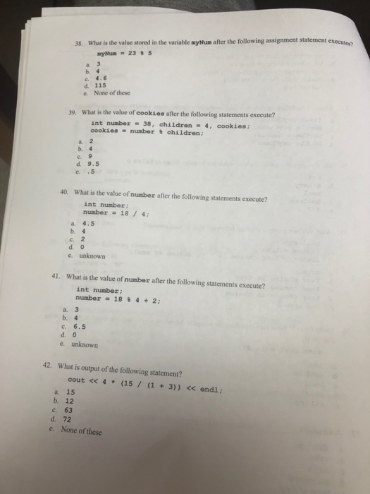  All 38. What is the value stored in the variable myNum