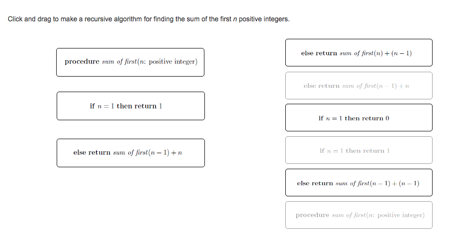  Click and drag to make a recursive algorithm for finding the