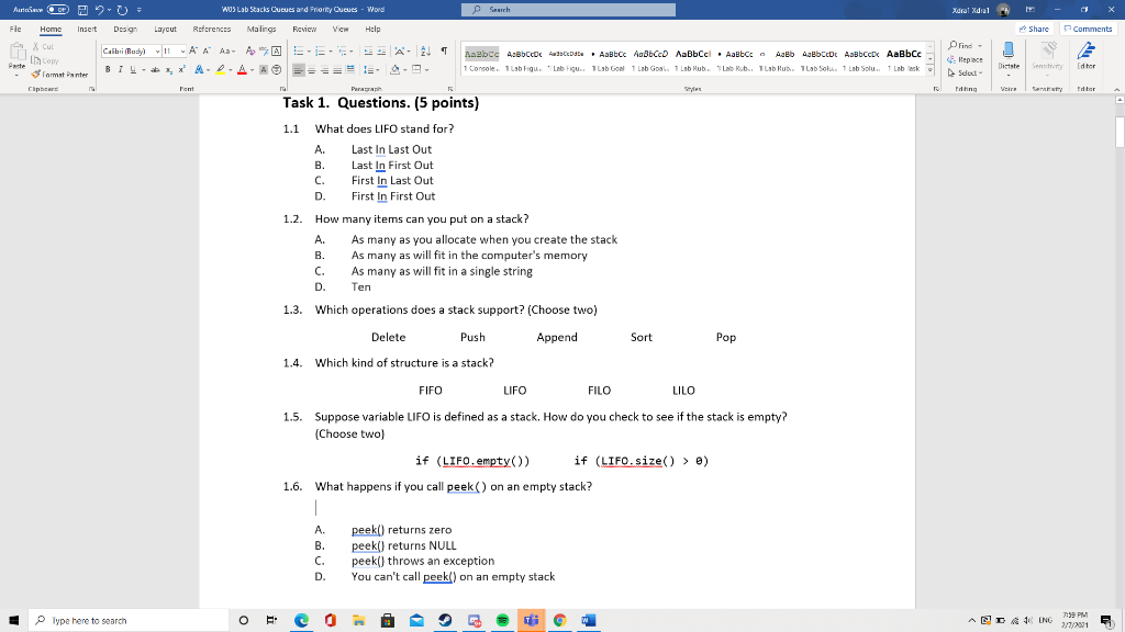 q1 java lang Aurinn wus Lab Stacks Queues and Priority Queues -
