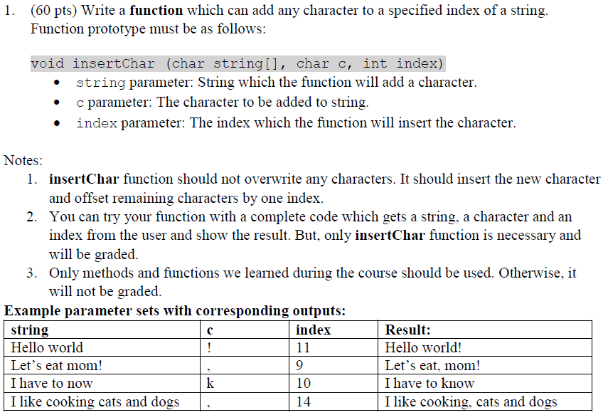  Please write the code with C language 1. (60 pts) Write