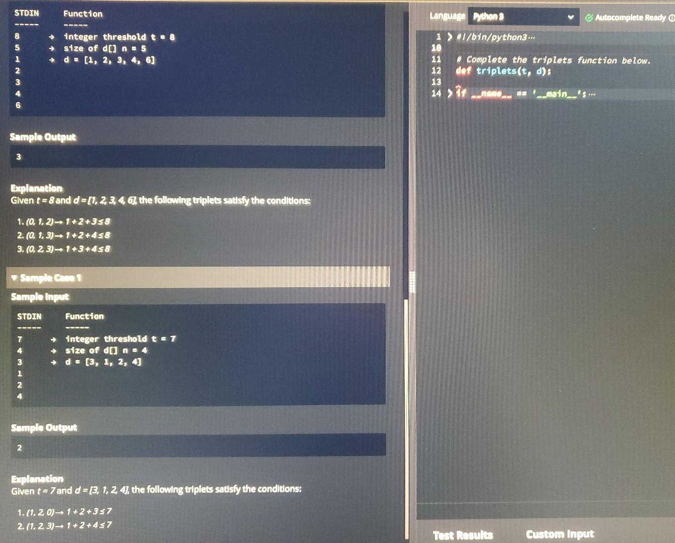 and an integer threshold, how many (a, b, c) index triplets exist