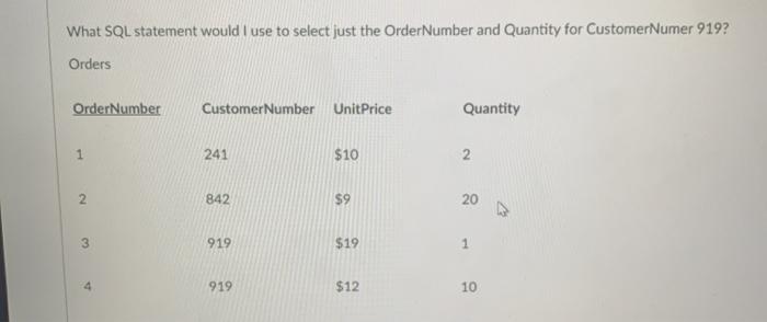  What SQL statement would I use to select just the OrderNumber