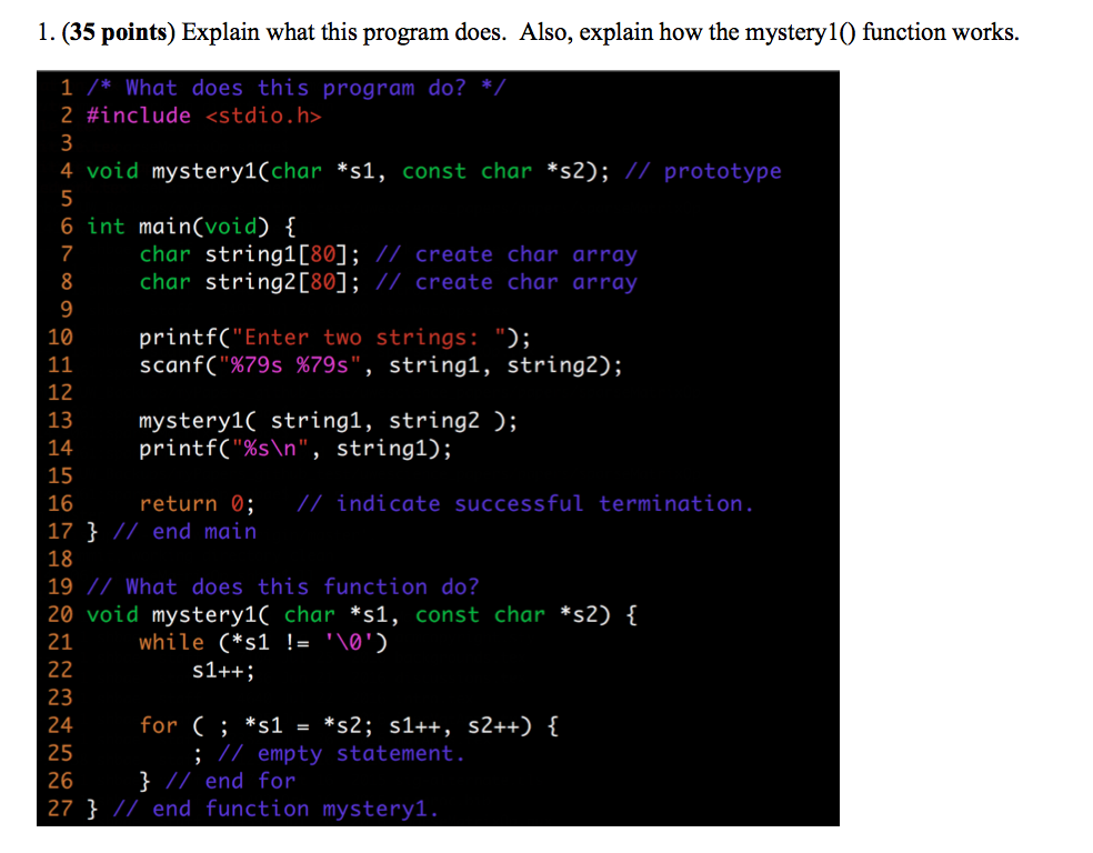 Explain what this program does. Also, explain how the mystery 1()