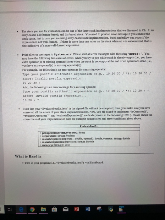 a sequence of postfix expression and print the evalaation result of the