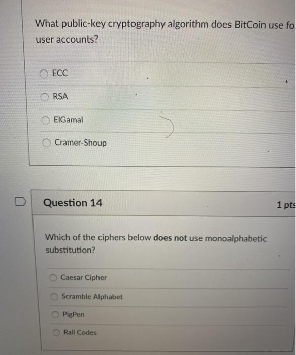  What public-key cryptography algorithm does BitCoin use fo user accounts? ORSA