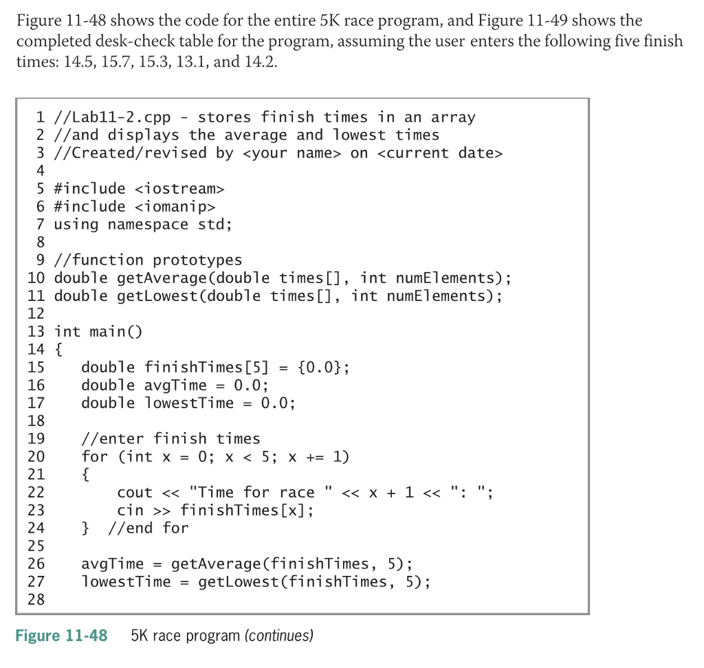 call the getAverage function to calculate avg Time getAverage (finish Times 5