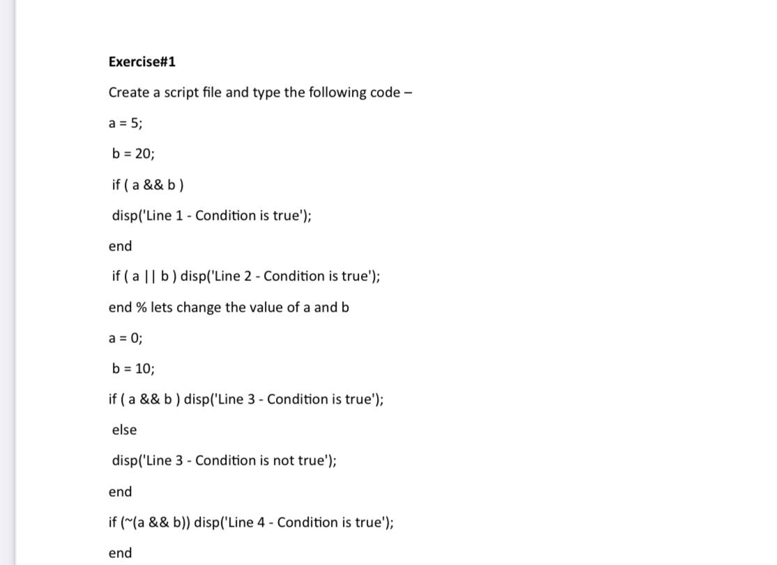  Exercise#1 Create a script file and type the following code -