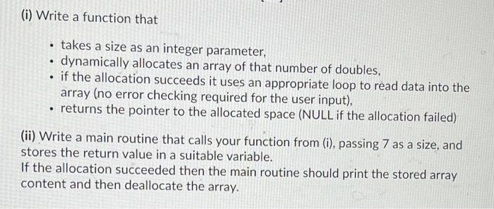  (i) Write a function that takes a size as an integer
