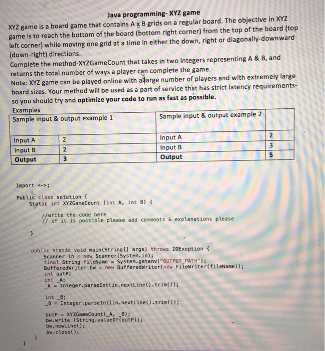  Java programming- XYZ game XYZ game is a board game that