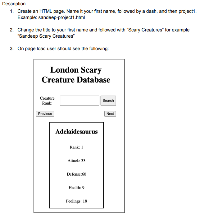 Need help to do this one Description 1. Create an HTML page.