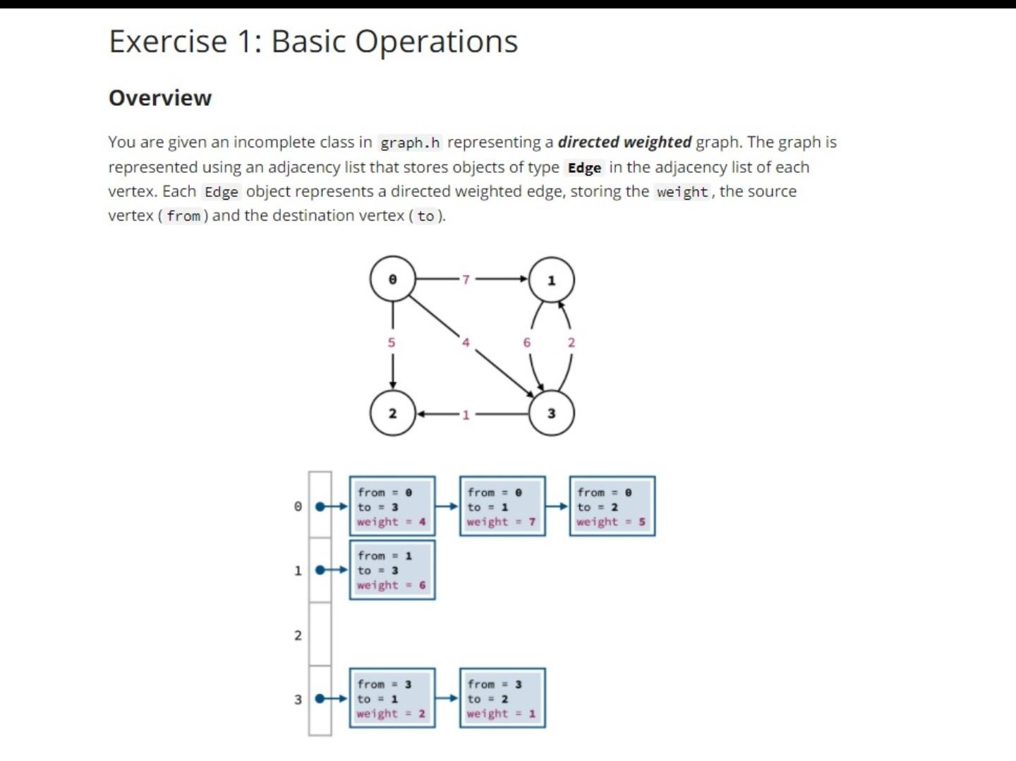  #include "graph.h" int main() { // OPTIONAL: Test your implementation here