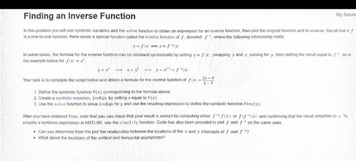 an expression for an inverse function, then plot the original function and