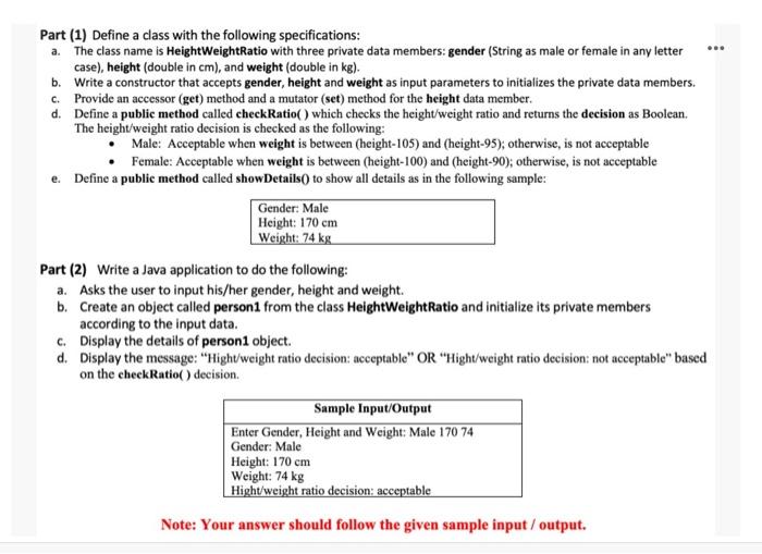 use java 1 . Part (1) Define a class with the following