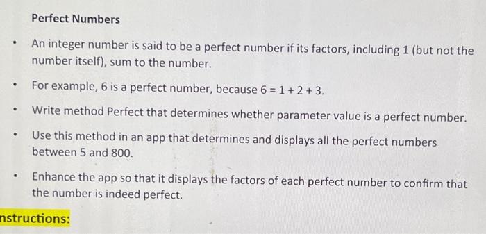 Create A JAVA Program . Perfect Numbers. An integer number is said