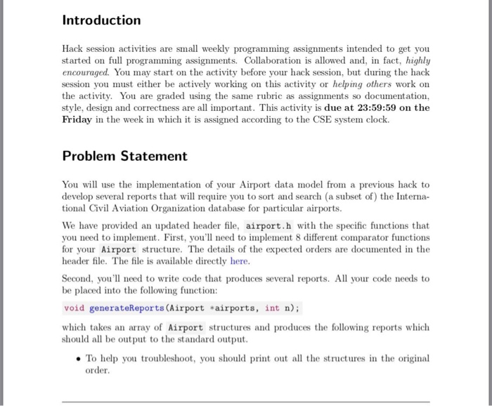  Introduction Hack session activities are small weekly programming assignments intended to