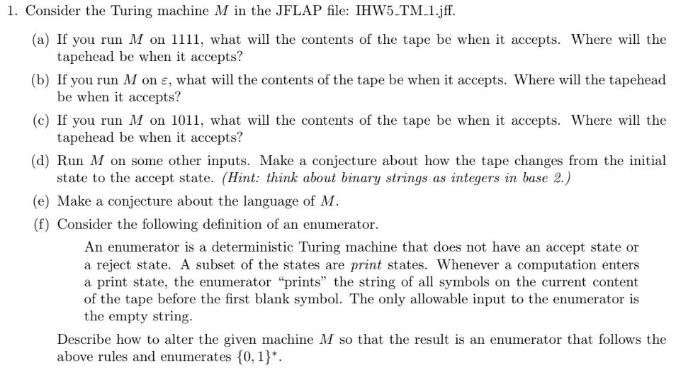  M is below 1. Consider the Turing machine M in the
