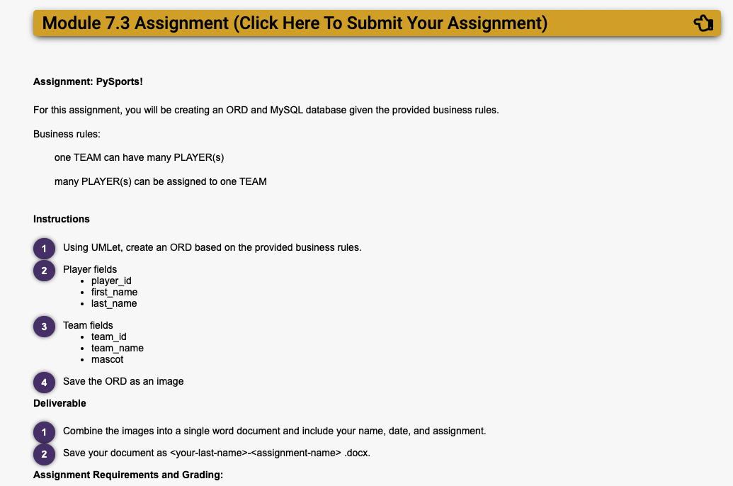 Module 7.3 Assignment (Click Here To Submit Your Assignment) Assignment: PySports!