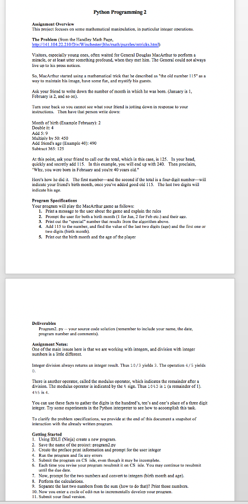  Python Programming 2 Assignment Overvien This project focuses oa sone mathematical