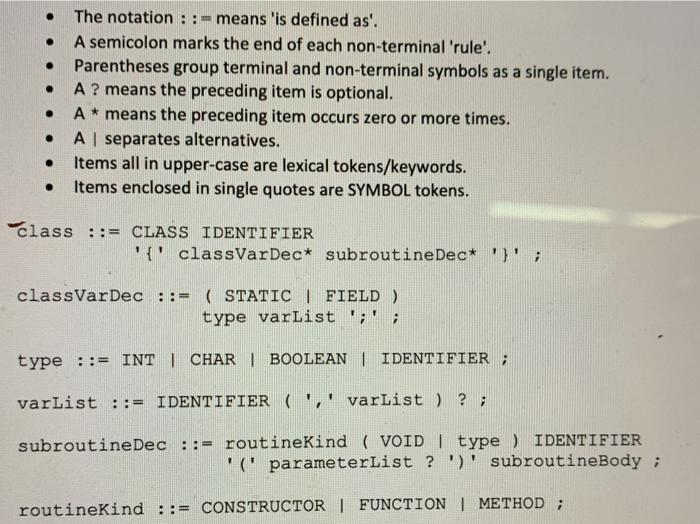 please write a recursive-decent parser for jack class definationsthe grammer of the