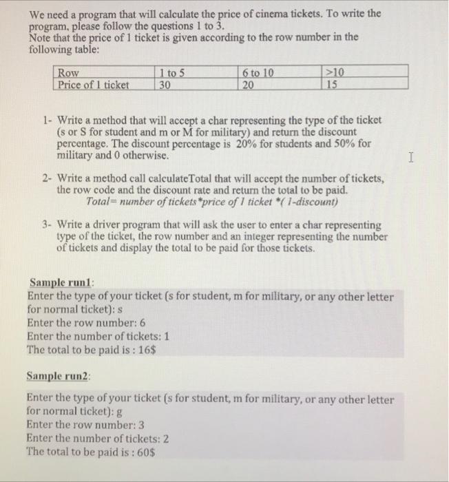 please i need it soonn We need a program that will calculate